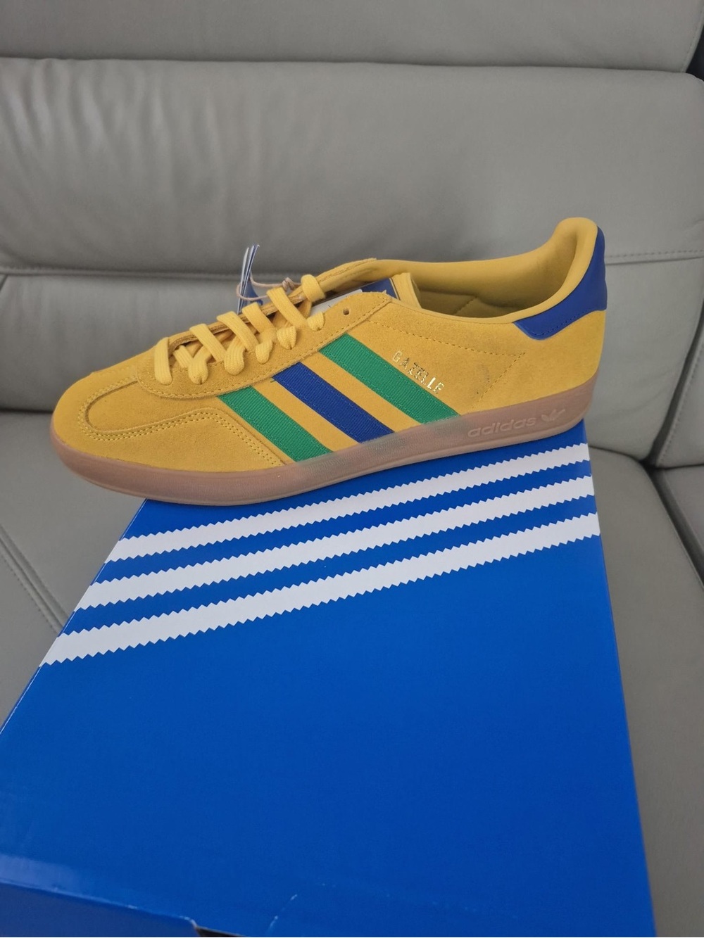 adidas Yellow Suede Sneakers with Green & Blue Stripes FiFa World Cup Edition